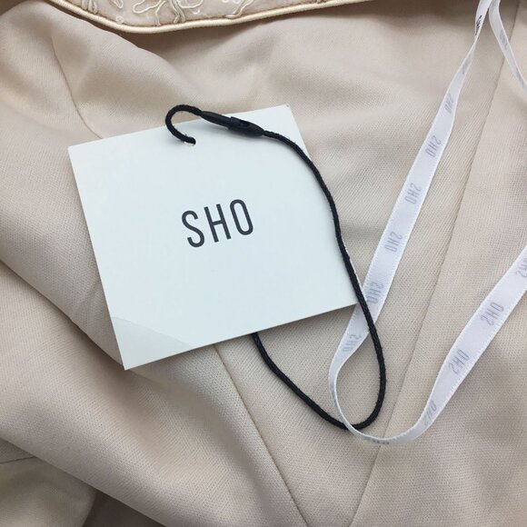 Tadashi Sho Tan Plunge V-Neck LS Lined Embroidered Lace Mini Dress 12 NWT - Picture 7 of 9